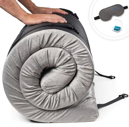 CertiPUR-US Memory Foam Camping Mattress Pad | Portable Roll Up Sleep Mat for Floor Tent Car | Single Twin Kids Guest Bed Outdoor Cot Foldable Lightweight w/Removable Waterproof Cover Travel Bag