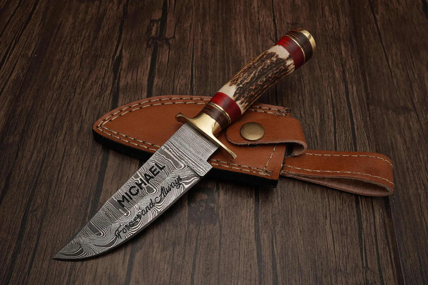 8 inch Handmade Personalized Damascus Knife set for Groomsmen gifts | Fixed blade knife for Survival Camping Bushcraft Ergonomic